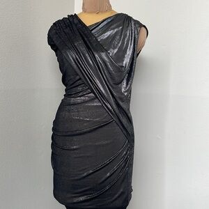 Armani Exchange pewter metallic draped mini party dress